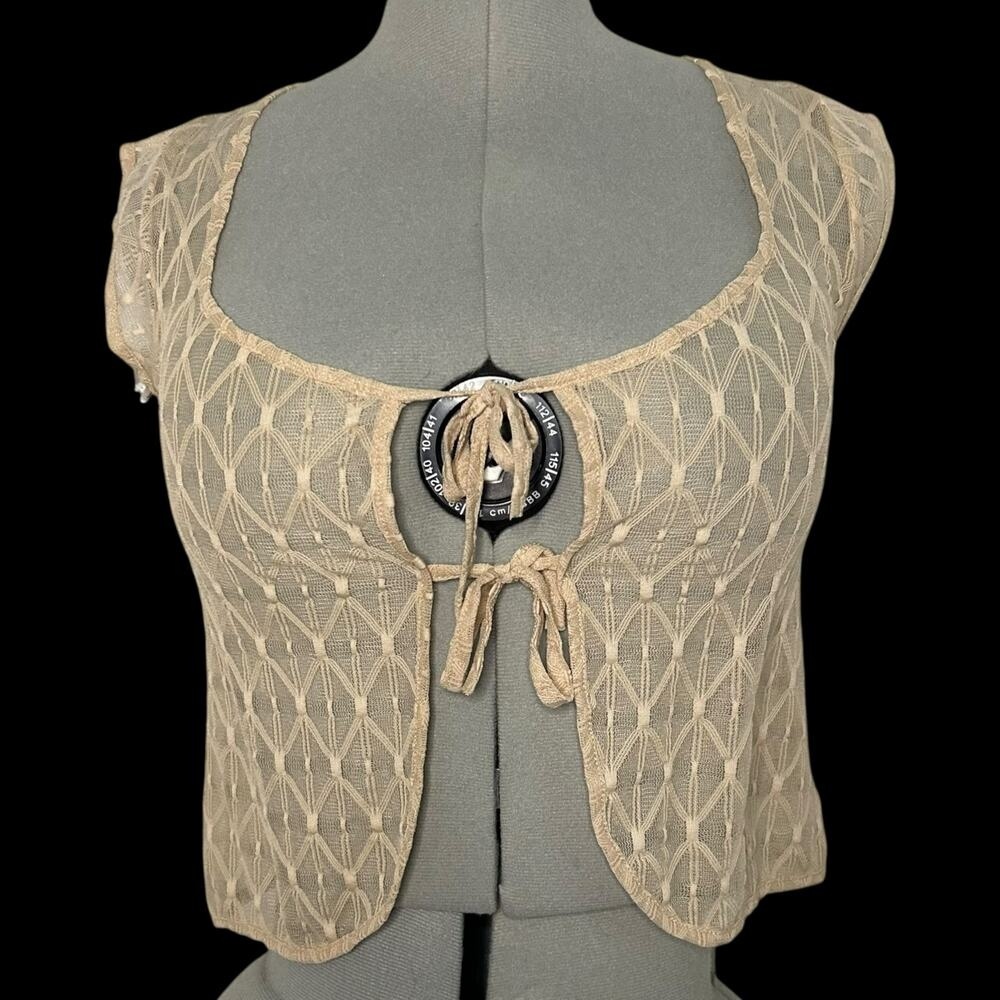 NWT Beige Second Skin Sheer Tie Vest Size S